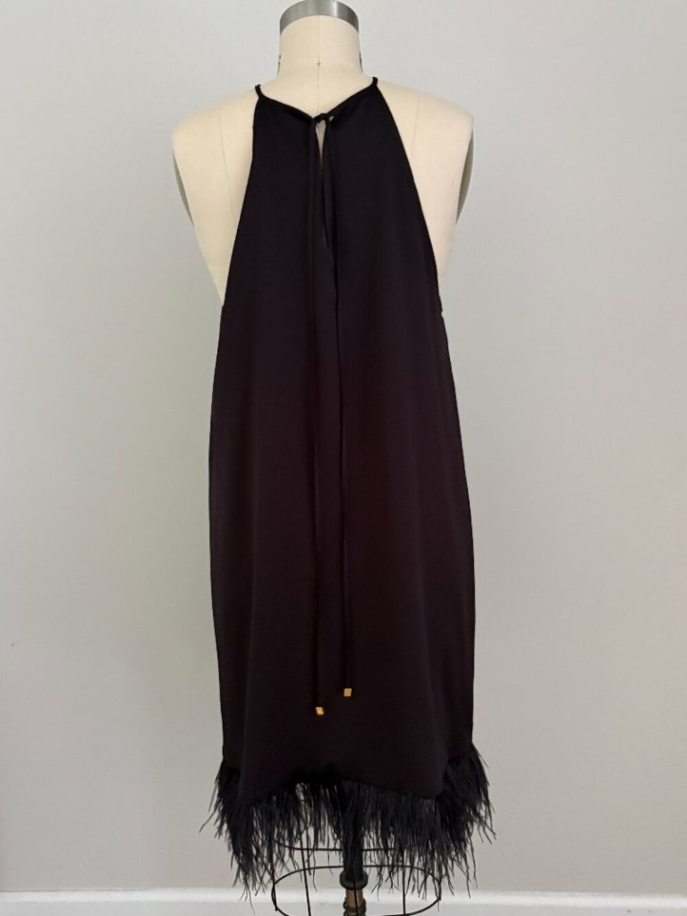 Michael Kors Black Feather Hem Halter Neck Cocktail Dress Y2K Evening Chic L - Picture 5 of 9